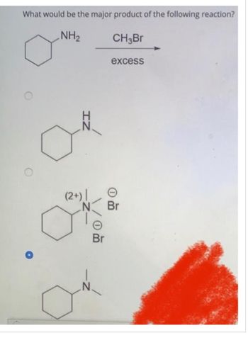 What would be the major product of the following reaction?
NH₂
CH3Br
IZ
(2+) |
N
Br
excess
Br