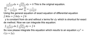 Answered: y 2xy+x² x+y 2y²+xy and dx + dy = 0… | bartleby