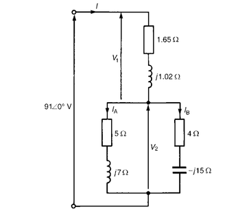 9120° V
V
|A
5Ω
ΤΩ
1.65 Ω
j1.02 02
V
18
4Ω
-15Ω