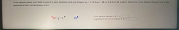 In the diagram below, the E-field at point P is zero. Particles A & B are charged; QA = -7 μC & q = -28 μC. A & B are 20 m apart. Determine x (the distance between A & P) and
magnitude of the E-force between A & B.
x (the distance between A & P) -
magnitude of the E-force between A & B-