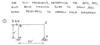 FOR
ALL PROBLEMS, DETERMINE
THE
AFD, SFD,
AND
BMD
MAKING
SURE
TO
SHOW
AL
WORK
REQUIRED
To
OBTAIN EACH
DIAGRAM.
3 kip
10'
D
20'
