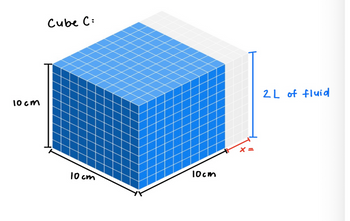 10cm
Cube C:
10cm
10 cm
x =
2L of fluid