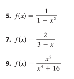 Answered: 5. f(x) = 1 1- x² 2 7. f(x) = () = 3 ²… | bartleby