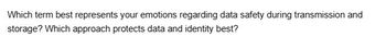 Which term best represents your emotions regarding data safety during transmission and
storage? Which approach protects data and identity best?