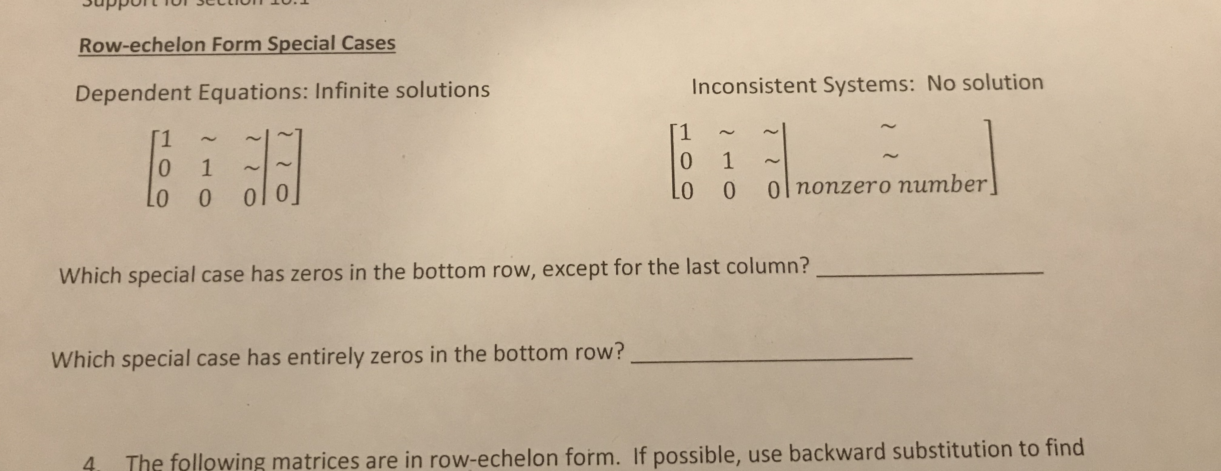 Answered Row echelon Form Special Cases bartleby