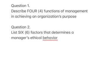 Answered: Question 1. Describe FOUR (4) Functions… | Bartleby