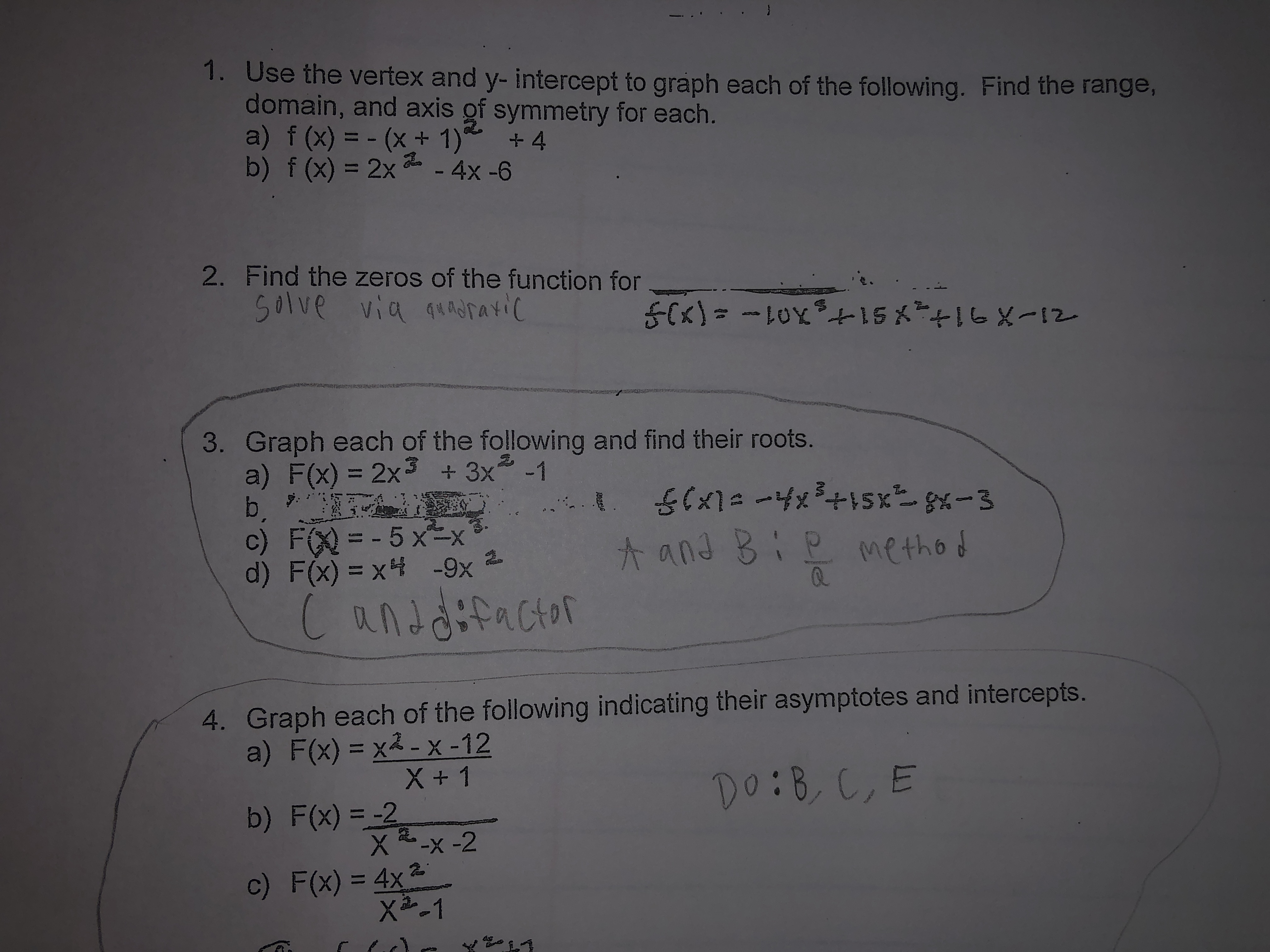 Answered 1 Use The Vertex And Y Intercept To Bartleby