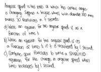 Angalar speed is the rate at which Hne central ange
is čhanging. Suppose a blayce wheel mo
modfes 30 revolutiang in f seconds.
a) Waite an
functon of time
b) Woite an equaten
a 8
with diameter 700
equation
for the anglor speed, V, as a
for the anquar speat V as
increased by I second.
functen of time ti if f
C Cambine naur funchians to write a SMPIIED
equaticon for Hhe change
time increases by I second.
anguar speed whes
