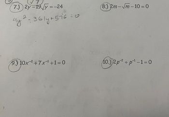 Answered: 7.) 2y-19√√y = -24 36/4+576 2 | bartleby