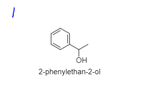 ### Chemical Structure of 2-phenylethan-2-ol

#### Description:
The image above depicts the chemical structure of 2-phenylethan-2-ol, which is a type of alcohol. 

#### Structural Details:
- **Benzene Ring**: The left part of the structure is a benzene ring, which consists of six carbon atoms arranged in a hexagonal shape with alternating double bonds.
- **Hydroxyl Group (OH)**: Attached to the second carbon atom in the ethyl chain from the benzene ring is a hydroxyl group, represented by "OH". This defines the compound as an alcohol.
- **Ethyl Chain**: The linear ethyl chain is connected to the benzene ring and contains the hydroxyl group.

#### Nomenclature:
The compound is named "2-phenylethan-2-ol," indicating a two-carbon chain (ethan) with an alcohol group at the second carbon position, and a phenyl group (benzene ring) attached to the first carbon. 

This compound is known for its fragrance and is used in various perfumes and flavorings.