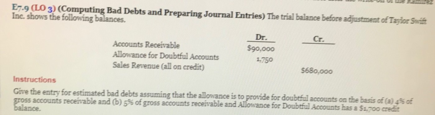 Answered: E7.9 (LO 3) (Computing Bad Debts And… | Bartleby