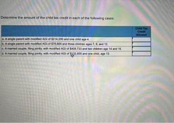 Answered Determine the amount of the child tax bartleby