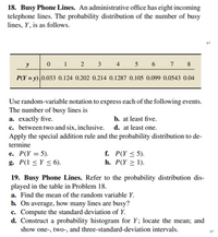 Answered: 19. Busy Phone Lines. Refer to the… | bartleby