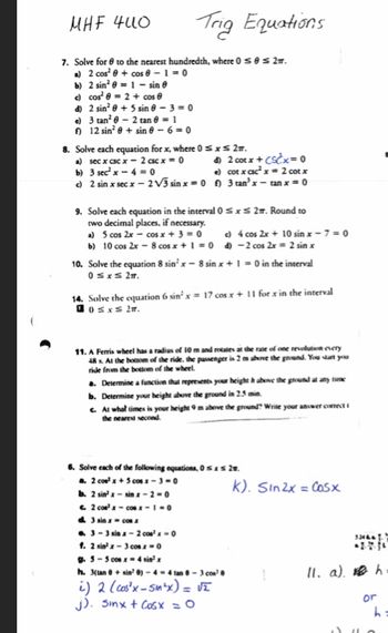 Answered: 10. Solve the equation 8 sin' x-8… | bartleby