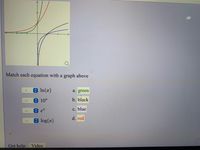 Match each equation with a graph above
In(x)
a. green
10
b. black
c. blue
d. red
log(x)
Get help: Video
