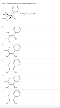 What is the expected product of the following reaction?
Br
+ CH3O
CH3 Il.
CH3
CH3
CH3
H2C
CH3
H3C
CH3
H3C
CH3
H3C
CH2
