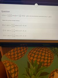 Question
x²-3x-10
If f(x) =
and g(x) =
x+6'
x+9
find (f · g)(x) and any domain restrictions for (f · g)(x).
x²+4x-45
Select the correct answer below:
x + 2
O (f· g)(x) =
X + 6
where x 5, -9, –6
O f g)(x) =
x – 2
where x 5, -9, –6
X – 6
x - 2
O f. 8)(x)
where x 5, -9, –6
x + 6
