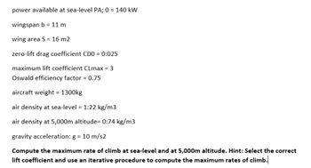 Answered: power available at sea-level PA; 0 =… | bartleby