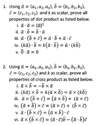 Answered: 1. Using ā = (a₁, A2, A3), B = (b₁,b₂,… | Bartleby