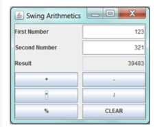 Swing Arithmetics
First Number
Second Number
Result
CLEAR
X
123
321
39483