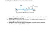 Neglecting the mass of the beam, compute the reactions at A and B.
15kN
15KN/m
15kN-m
-m-
- 3 m-
-6 m
a. Determine the vertical reaction (kN) of the hinge. Indicate its direction, use positive value if it is
upward and negative if it's downward.
b. Determine the horizontal reaction (kN) of the hinge. Indicate its direction, use positive value if
it's to the right and negative if it's to the left.
c. Determine the vertical reaction (kN) of the roller support. Indicate its direction, use positive
value if it is upward and negative if it's downward.
