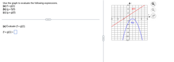 Use the graph to evaluate the following expressions.
(a)
(fog)(1)
(b) (gof)(0)
(c) (gog)(0)
(a) Evaluate (fog)(1).
(fog)(1) =
B
2
44
y
3
g(x)
f(x)
Q