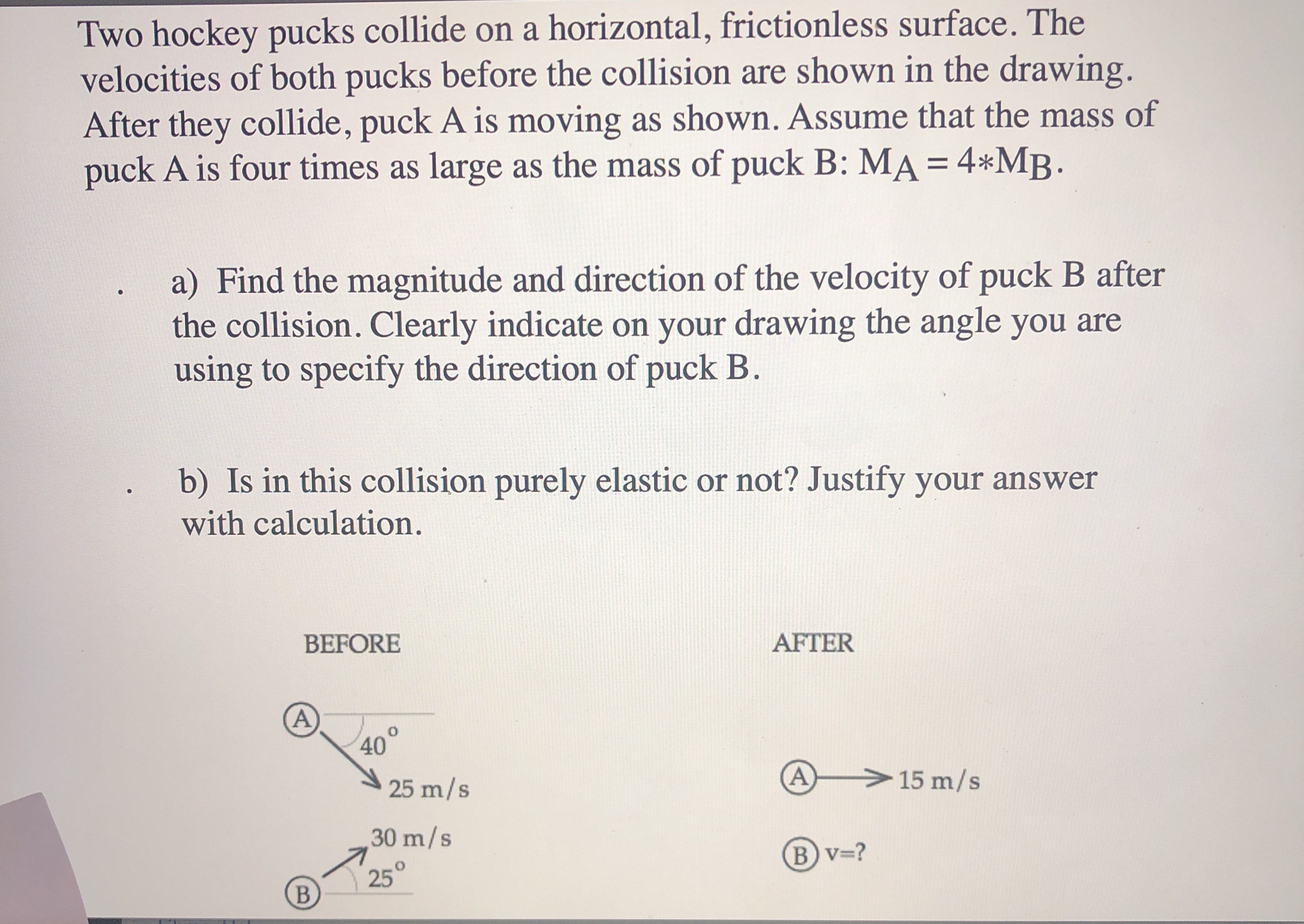 Answered: Two hockey pucks collide on a… | bartleby