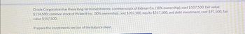 Oriole Corporation has these long-term investments: common stock of Eidman Co. (10% ownership), cost $107,500, fair value
$114,500: common stock of Pickerill Inc. (30% ownership), cost $207.500, equity $257,500; and debt investment, cost $97,500, fair
value $157,500.
Prepare the investments section of the balance sheet.