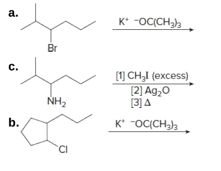 a.
к -ОС(СH)3
Br
C.
[1] CH,I (excess)
[2] Ag20
[3] A
NH2
b.
к -оС(CH)з
CI
