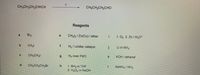 CH3CH2CH2C=CH
CH3CH2CH,CHO
Reagents
Br2
CH212 / Zn(Cu) / ether
1. O3 2. Zn / H3O*
b.
CH3I
if
H2 / Lindlar catalyst
Li in NH3
CH;CH,I
6.
H2 over Pd/C
KOH / ethanol
d.
CH3CH2CH,Br
1. BH, in THF
2. H2O2 in NaOH
一
NaNH, / NH3
