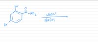 **Chemical Reaction of Brominated Benzene Derivative with NaOCl and NaOH**

The chemical reaction depicted involves a brominated benzene derivative undergoing a reaction facilitated by sodium hypochlorite (NaOCl) in the presence of sodium hydroxide (NaOH).

**Reactant:**

- The structure on the left-hand side represents the reactant, a brominated benzene derivative. This compound consists of a benzene ring with two bromine (Br) atoms attached to the first and third carbon atoms. Additionally, there is an amide functional group (-C=O NH2) attached to the second carbon atom.

**Reagents:**

- **NaOCl (Sodium Hypochlorite):** Commonly used as a bleaching agent and disinfectant. In organic chemistry, it acts as an oxidizing agent.
- **NaOH (Sodium Hydroxide):** A strong base commonly used in chemical reactions to provide an alkaline environment, enhance solubility, or promote the deprotonation of acids.

**Reaction:**

- An arrow indicates the transformation of the starting material into the product under the influence of the reagents (NaOCl/NaOH).
- The exact product is not shown in the image but typically, in such reactions, the combination of NaOCl and NaOH can result in various transformations including halogenation, oxidation, or rearrangement of the molecule.
  
### Additional Notes:

- Depending on the specific conditions and stoichiometry, the reaction may follow different pathways such as oxidative cleavage or haloform reaction.
- Understanding the nature of the product requires more details about the reaction conditions, such as temperature, concentration, and reaction time.

Students studying organic chemistry will recognize this as an example of a functional group transformation activated by a halogenated oxidizing agent in an alkaline medium.