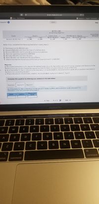 Aezto.mheducation.com
Home - SUNY Broome
M Question 4 - Chapter 1 Homework 1-C
mework 1 6
Saed
Help
BETTER CORP.
Accounting Equation
Stockha lders' Equity
Accounting
Retained
=__Liabilities
Notes Payable Comon Stock Retained Earnings
12, 108
Event
Assets
Cash
Land
Balance 01/01/Year 2
11, 800
21,000
7,100
12,800
Better Corp, completed the following transactions during Year 2:
1. Purchased land for $5,500 cash.
2. Acquired $26.000 cash from the issue of common stock.
3. Received $65,000 cash for providing services to customers.
4. Paid cash operating expenses of $41,900.
5. Borrowed $1,000 cash from the bank.
6. Paid a $5,500 cash dividend to the stockhblders.
7. Determined that the market value of the land purchased in event 1 is $36,000.
Required
a. Record the transactions in the appropriate general ledger accounts. Record the amounts of revenue, expense, and dividends in the
Retained Earnings column. Provide the appropriate titles for these accounts in the last coluirnn of the table.
b. As of December 31, Year 2, determine the total amount of assets, liabilities, and stockholders' equity and present this information in
c. What is the amount of tolal assets, liabilites, and stockholders' equity ni of January 1, Year 3?
Complete this question by entering your answers in the tabs below.
Required A
Requirec B
Reguired C
As of December 31, Year 2, determine The total armount of assets, liabilitios, and stockhalders' equity and present this
information in the form at an accourting equation.
Assets = Liabilitins + Stockholders
Equity
( Prev
4 of a
Next >
MacBook Pro
1
L
%23
24
7.
8
2
3
4
Y
U
Q
W
E
K
G
A
S
M
C
V
command
ption
command
