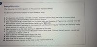 ### Required Information

#### The following transactions apply to Ozark Sales for Year 1:

1. The business was started when the company received $50,000 from the issue of common stock.
2. Purchased equipment inventory of $174,500 on account.
3. Sold equipment for $203,000 cash (not including sales tax). Sales tax of 7 percent is collected when the merchandise is sold. The merchandise had a cost of $128,000.
4. Provided a six-month warranty on the equipment sold. Based on industry estimates, the warranty claims would amount to 4 percent of sales.
5. Paid the sales tax to the state agency on $153,000 of the sales.
6. On September 1, Year 1, borrowed $20,500 from the local bank. The note had a 6 percent interest rate and matured on March 1, Year 2.
7. Paid $5,600 for warranty repairs during the year.
8. Paid operating expenses of $55,000 for the year.
9. Paid $124,200 of accounts payable.
10. Recorded accrued interest on the note issued in transaction no. 6.