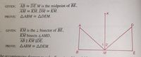 AB = DE M is the midpoint of BE,
AM = KM, DM = KM.
GIVEN:
K
PROVE:
AABM = ADEM.
A
GIVEN: KM is the I bisector of BE,
KM bisects AMD,
AB || KM ||DE.
PROVE: AABM = ADEM.
12
B.
M
the accompanving digoran
