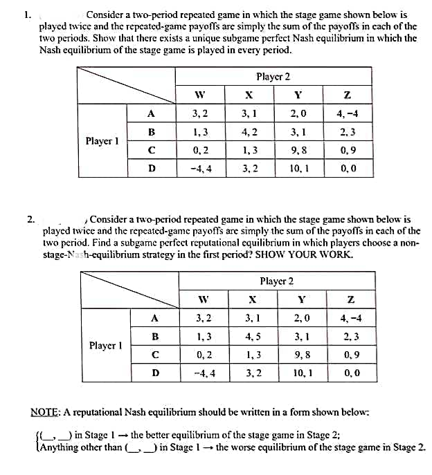 Problem 1. Consider again the repeated game in