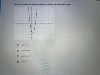 Which of the following quadratic equations matches the given graph below?
10
10
12
y= 2x -4x-5
O y-2x-4x+5
O y=2x² +4x-5
y= 2x -5
