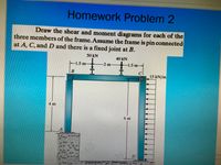 Homework Problem 2
Draw the shear and moment diagrams for each of the
three members of the frame. Assume the frame is pin connected
at A, C, andD and there is a fixed joint at B.
50 kN
40 kN
1.5 m-
2 m-
-1.5 m-
15 kN/m
4 m
6 m
widow
activ
Presentation PPTX-reeversion. 000
B.
