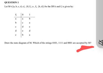 Answered: Let M=({a, B, C, D, E}, {0,1), A, Fs,… | Bartleby