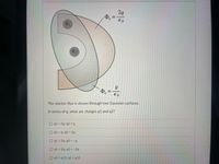 29
%3D
91
92
%3D
E O
The electric flux is shown through two Gaussian surfaces.
In terms of q, what are charges q1 and q2?
O q1 = 2q; q2 = q
%3D
O q1 = q; q2 = 2q
%3D
O q1 = 2q; q2 = -q
%3D
O q1 = 2q; q2 = -2q
%3D
O q1 = q/2; q2 = q/2
||
