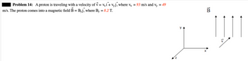 Problem 14: A proton is traveling with a velocity of V = Vx i^+ vyj, where vx = 93 m/s and vy = 49
m/s. The proton comes into a magnetic field B = Byj, where By = 8.2 T.
Z
100
B