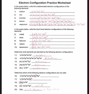 Answered: Electron Configuration Practice… | Bartleby