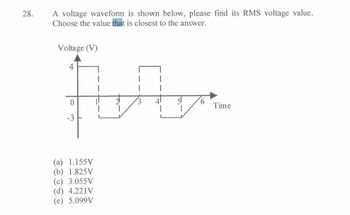 Answered: 28. A Voltage Waveform Is Shown Below,… | Bartleby