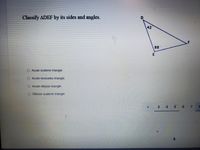 Classify ADEF by its sides and angles.
42
88
E
O Acute scalene triangle
O Acute isosceles triangle
O Acute obtuse triangle
O Obtuse scalene triangle
3.
4
5.
6.
