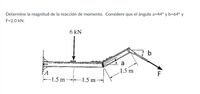 Determine la magnitud de la reacción de momento. Considere que el ángulo a=44° y b=64° y
F=2.0 kN.
6 kN
b
a
1.5 m
F
-1.5 m
-1.5 m
