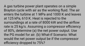 Answered: A Gas Turbine Power Plant Operates On A… | Bartleby