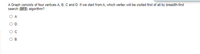 A Graph consists of four vertices A, B, C and D. If we start from A, which vertex will be visited first of all by breadth-first
search (BFS) algorithm?
A
C
