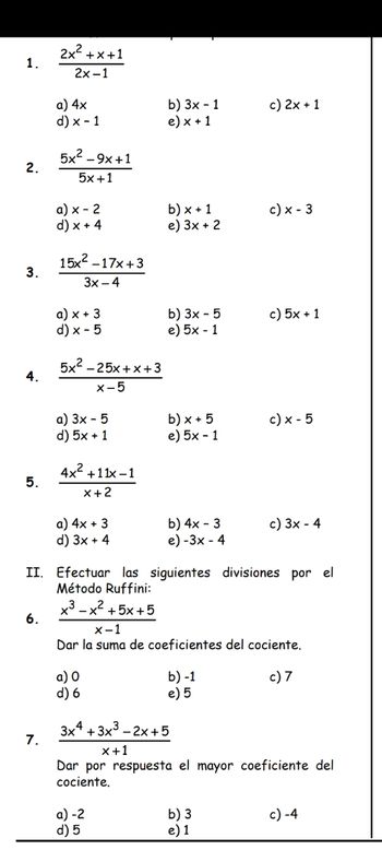 Answered: 1. 2x²+x+1 2x-1 a) 4x d) x-1 b) 3x - 1… | bartleby