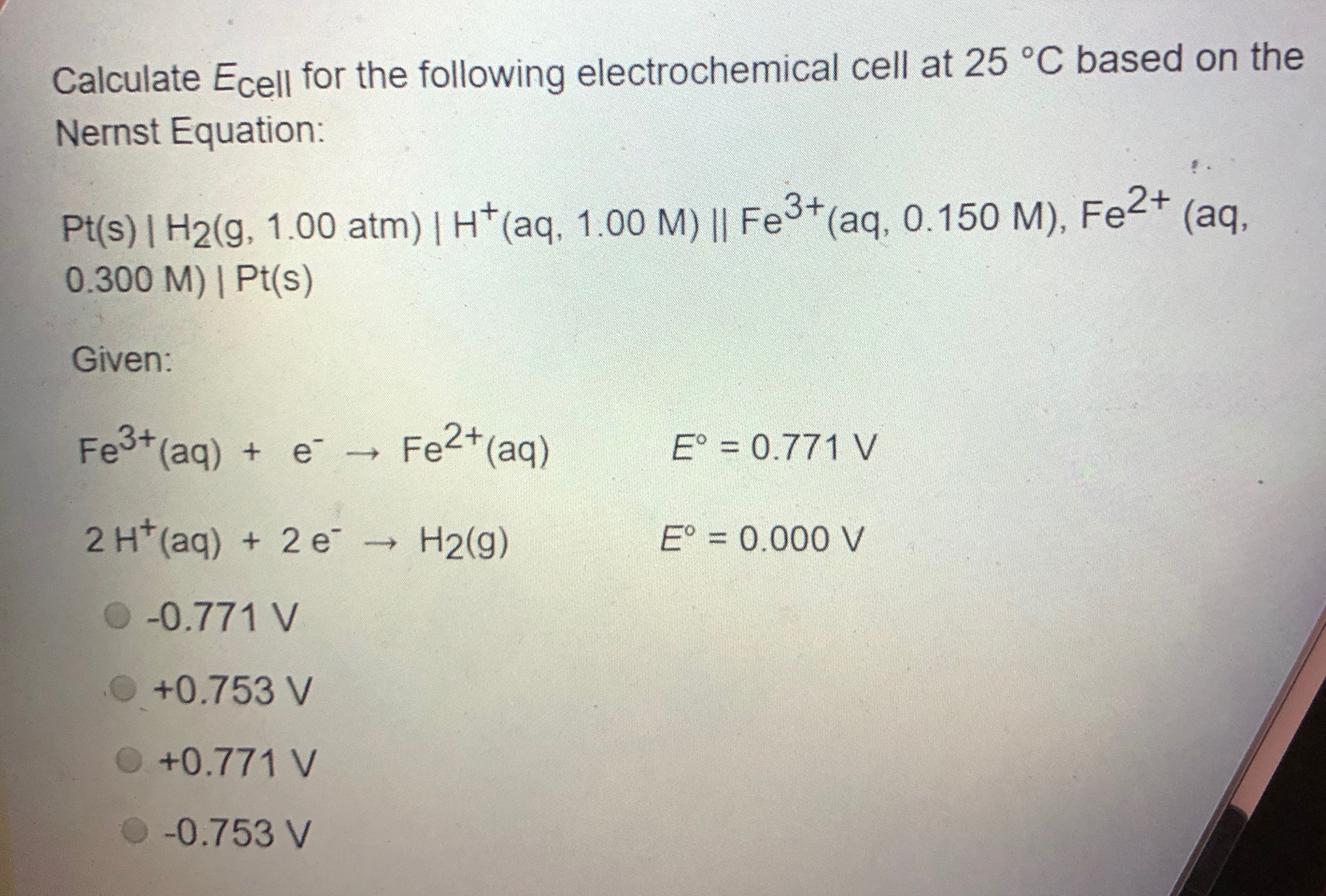 Answered Calculate Ecell For The Following Bartleby