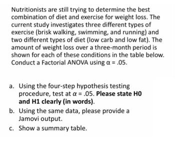 Answered: Table Ctor B) Diet And Exercise B₁ Low… | Bartleby