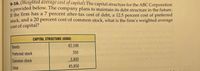 9-16. (Weighted average cost of capital) The capital structure for the ABC Corporation
is provided below. The company plans to maintain its debt structure in the future.
Tf the firm has a 7 percent after-tax cost of debt, a 12.5 percent cost of preferred
stock, and a 20 percent cost of common stock, what is the firm's weighted average
cost of capital?
CAPITAL STRUCTURE (€000)
Bonds
€2,100
Preferred stock
350
Common stock
3,400
Total
€5,850
